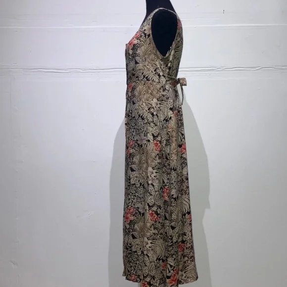 Brown and coral cool toned floral button down adjustable waist long dress - Picture 7 of 14